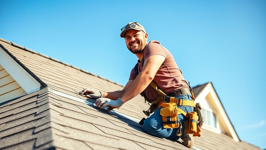 Roofing contractor at work on a residential roof
