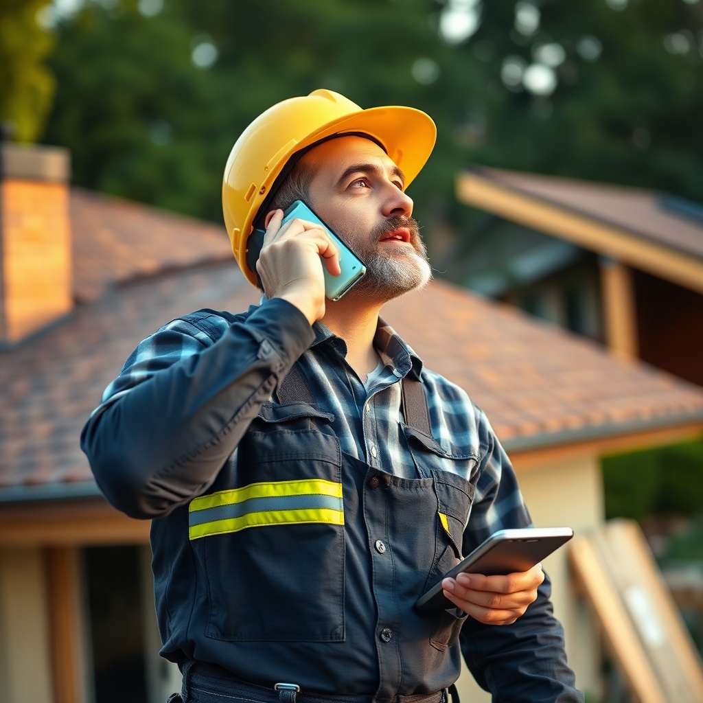 Contractor using a phone while working